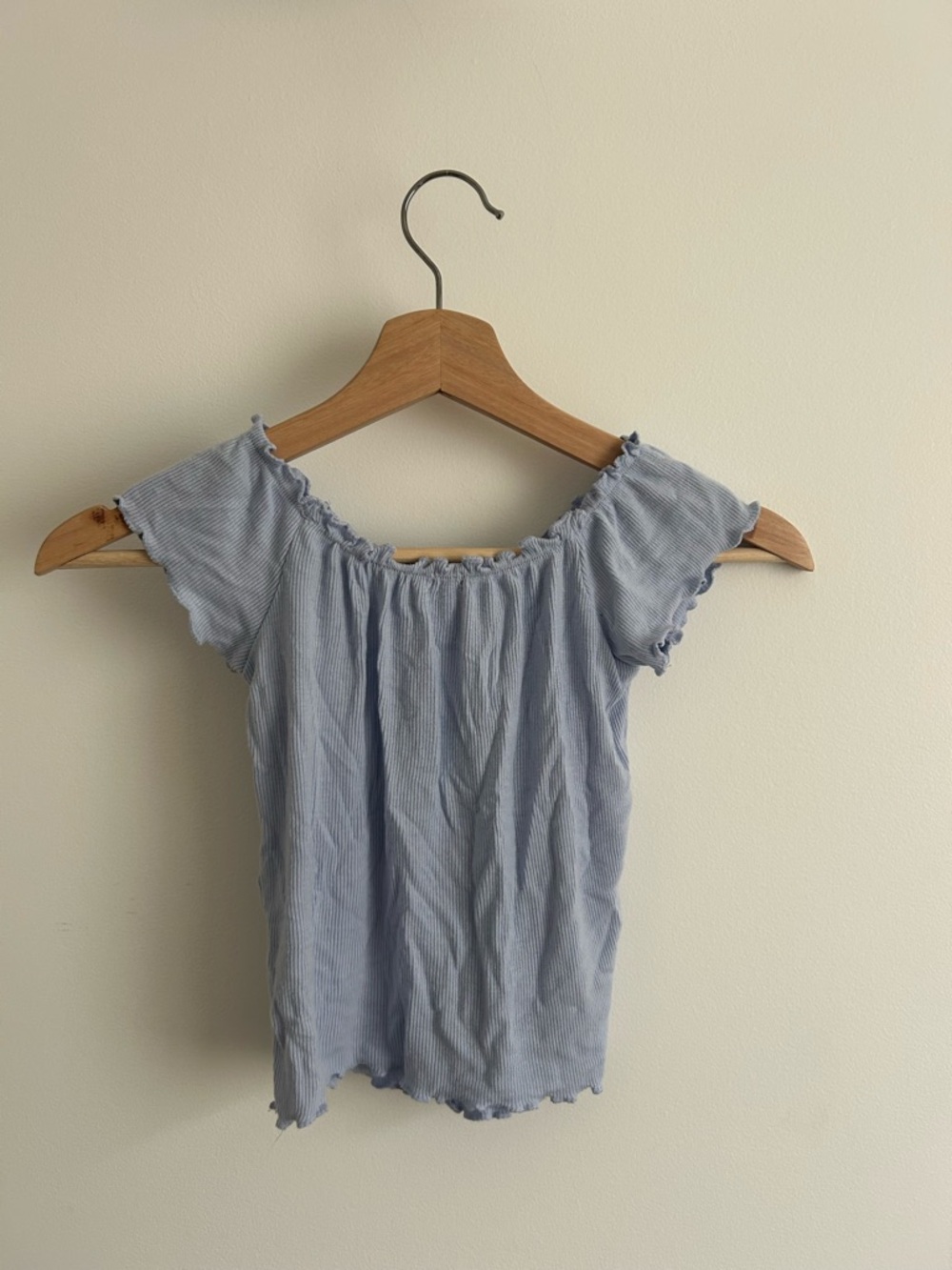 Garage Light Blue Off-Shoulder Ribbed Crop Top - Picture 2 of 2
